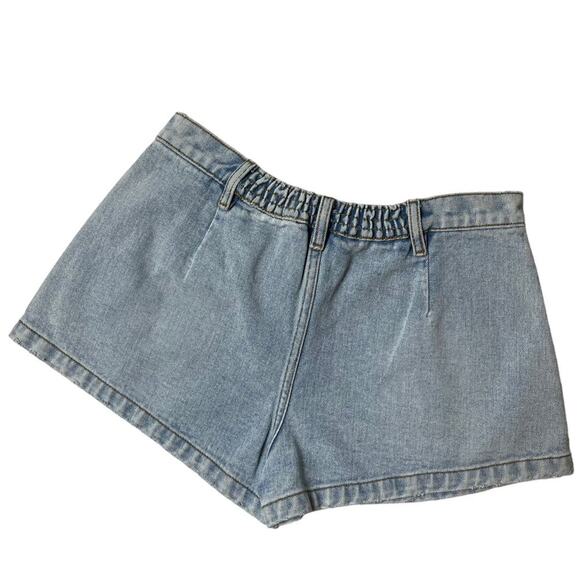 RETROFETE High Waist Pleated Denim Shorts Light Blue Stretch Zip Size 26 NEW - Picture 4 of 7